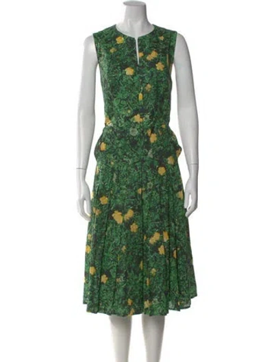 Pre-owned Akris X Bergdorf Goodman Floral Print Midi Length Dress In Green