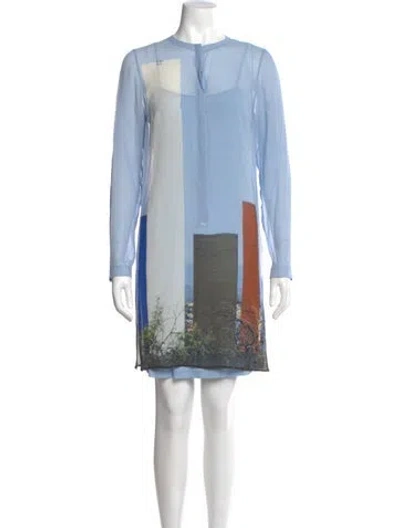 Pre-owned Akris X Bergdorf Goodman Graphic Print Mini Dress In Blue