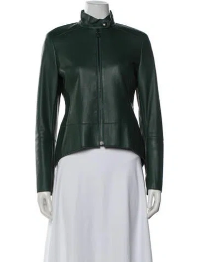 Pre-owned Akris X Bergdorf Goodman Leather Biker Jacket In Green