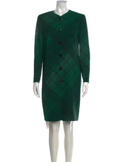 Pre-owned Akris X Bergdorf Goodman Plaid Print Knee-length Dress In Green