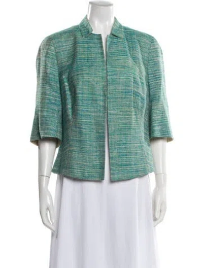 Pre-owned Akris X Bergdorf Goodman Silk Tweed Pattern Jacket In Blue