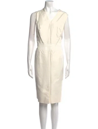 Pre-owned Akris X Bergdorf Goodman V-neck Midi Length Dress In Neutral