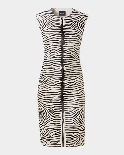 Akris Zebra-print Leather Sheath Dress In Multi