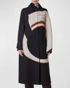 AKRIS ZENO LOOP-PRINT BELTED WOOL HOODED COAT WITH DETACHABLE VEST