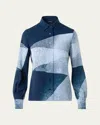 Akris Zigzag Print Silk Crepe Button-down Blouse In Blue