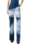 Akris Zigzag Print Silk Crepe Pants In Blue