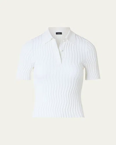 Akris Zigzag Rib Knit Short-sleeve Polo Sweater In White