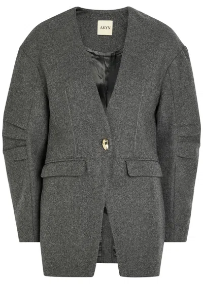 Akyn Pleated-sleeve Collarless Jacket In Gray