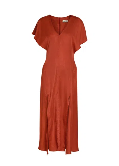 Akyn Hollie V-neck Lyocell Midi Dress In Orange