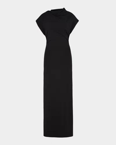 Akyn Studio Lola Asymmetric Fitted Maxi Dress In Black