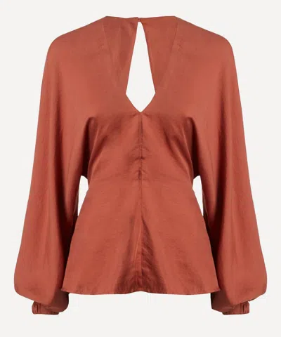 Akyn Women's Iris Terracotta Satin V-neck Top In Brown