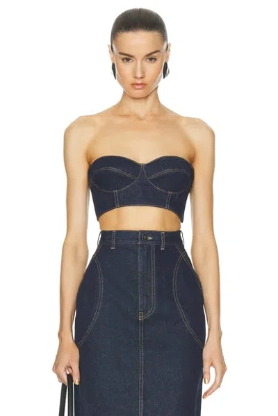 Ala?a Bustier Bra Top In Bleu Denim