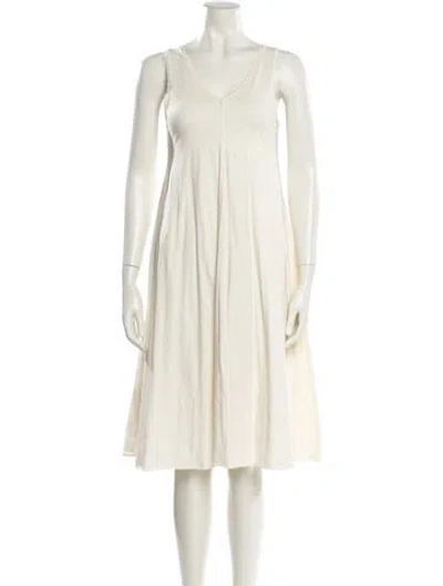 Pre-owned Alabama Chanin V-neck Midi Length Dress In Neutral