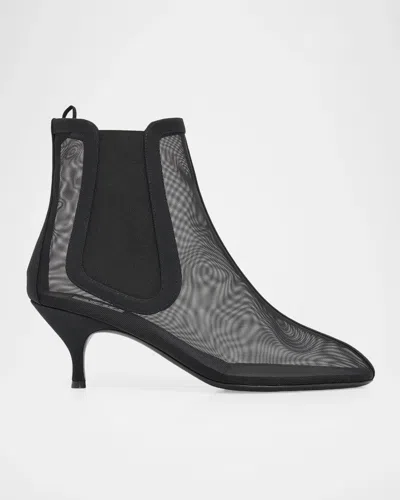 Alaïa Alaia Sheer Mesh Ankle Boots With Elastic Side Inserts And Slim Kitten Heel In Black