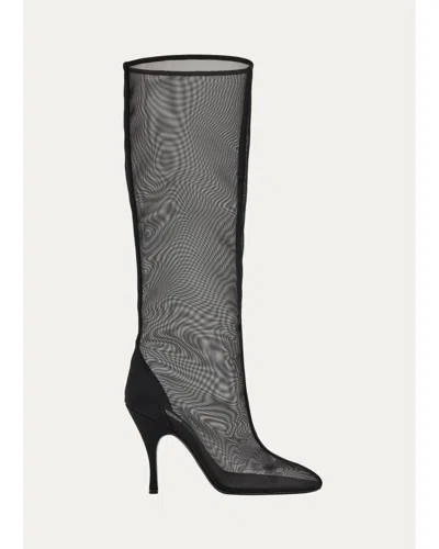 Alaïa 100mm Mesh Knee-high Boots In Black
