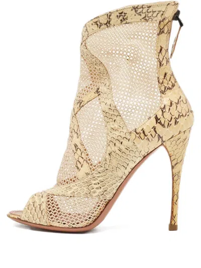 Pre-owned Alaïa 115mm Mesh Python Heeled Pumps In Neutral