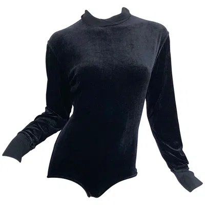 Pre-owned Alaïa 1980s Azzedine Alaia Black Stretch Velvet Bodycon Vintage 80s One Piece Bodysuit