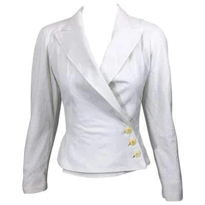 Pre-owned Alaïa 1980s Azzedine Alaia White Pique Cotton Vintage 80s Cropped Blazer Jacket Size 2