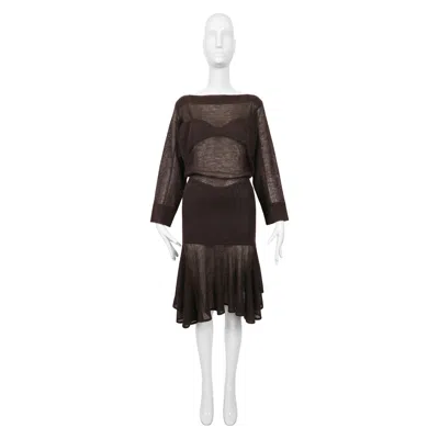 Pre-owned Alaïa 1983 Azzedine Alaia Deep Brown Semi Sheer Knit Illusion Dress