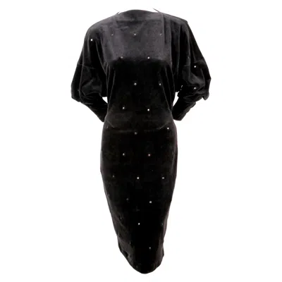 Pre-owned Alaïa 1983 Azzedline Alaia Black Velour Runway Dress With Studs