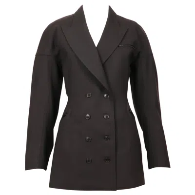 Pre-owned Alaïa 1986 Azzedine Alaia Charcoal Wool Gabardine Runway Coat With Seamed Back In Black