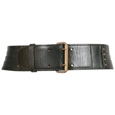 Pre-owned Alaïa 1986 Azzedine Alaia Darkest Green Leather Runway Belt With Brass Hardware