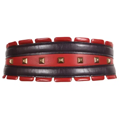 Pre-owned Alaïa 1988 Azzedine Alaia Red And Purple Leather Runway Belt With Brass Pyramid Studs