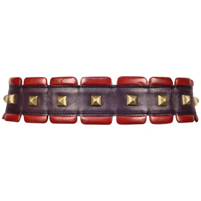 Pre-owned Alaïa 1988 Azzedine Alaia Red And Purple Leather Runway Belt With Brass Pyramid Studs