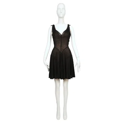 Pre-owned Alaïa 1989 Azzedine Alaia Black Ribbed Runway Dress With Full Skirt