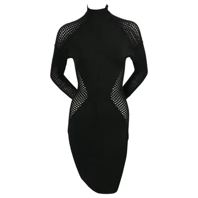 Pre-owned Alaïa 1989 Azzedine Alaia Black Runway Dress With Sheer Chenille Panels