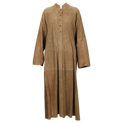 Pre-owned Alaïa 1989 Azzedine Alaia Suede Laser Cut Runway Coat In Brown