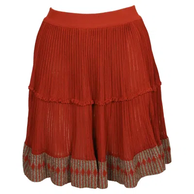 Pre-owned Alaïa 1990's Azzedine Alaia Cinnamon Semi Sheer Skirt With Contrasting Trim In Red