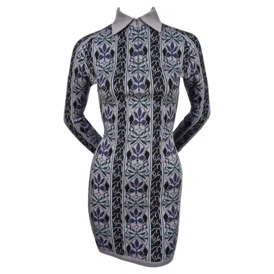 Pre-owned Alaïa 1990 Azzedine Alaia Woven Abstract Floral Mini Runway Dress In Gray