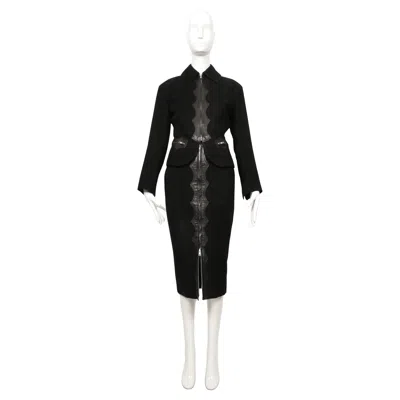 Pre-owned Alaïa 1992 Azzedine Alaia Black Suede Runway Jacket And Skirt Suit With Zippers