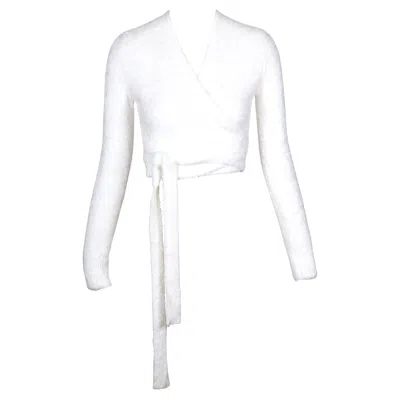 Pre-owned Alaïa 1992 Azzedine Alaia Chenille Knit Wrap Cardigan Sweater In Gray