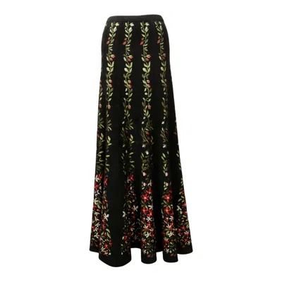 Pre-owned Alaïa 2000 Azzedine Alaia Black Floral Intarsia Knit Maxi Skirt