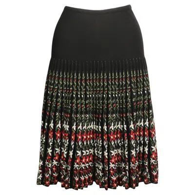 Pre-owned Alaïa 2000 Azzedine Alaia Black Floral Intarsia Knit Runway Skirt