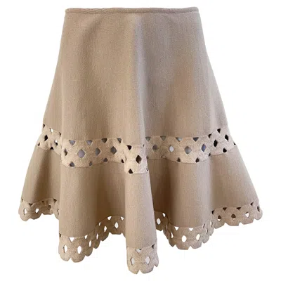 Pre-owned Alaïa 2000s Alaia Size 36 / 4 Khaki Beige Taupe Cut Out Vintage Y2k Mini Skater Skirt In Brown