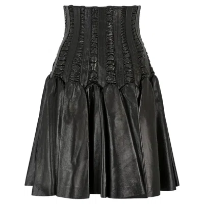Pre-owned Alaïa 2008 Documented Alaia Leather Corset Skirt In Black