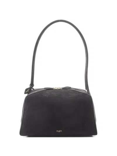 Pre-owned Alaïa 2020s Le Bouledogue Nubuck Shoulder Bag In Black