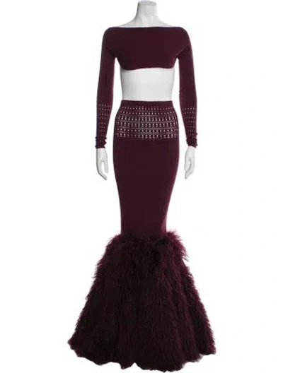 Pre-owned Alaïa 2022 Printed Skirt Set In Burgundy