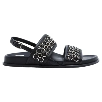 Pre-owned Alaïa Alaia 2024 Sandales Eu38 Black Leather Eyelet Slingback Sandals Flat Uk5 Us7.5