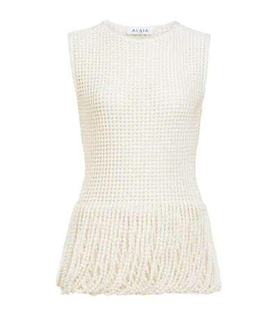 Alaïa 3d Fringe Peplum Top In White