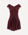 Alaïa Off-shoulder Sculpting Line Flared Wool Mini Dress In Burgundy