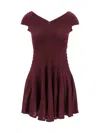 Alaïa Off-shoulder Sculpting Line Flared Wool Mini Dress In Bordeaux