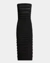 Alaïa 3d Stripe Mesh Knit Strapless Midi Dress In Noir Alaia