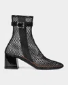 Alaïa Fishnet Patent Leather-trimmed Ankle Boots In Black