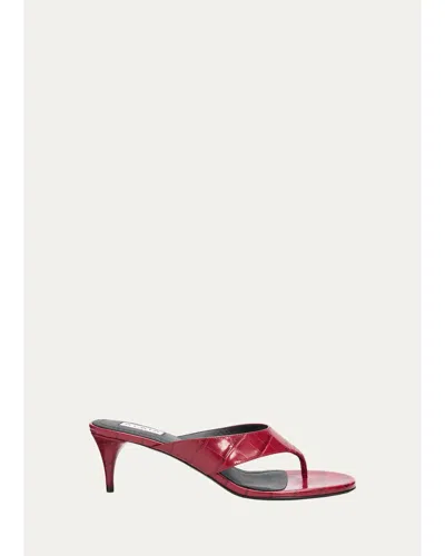 Alaïa 55mm Infradito Croc-embossed Leather Thong Sandals In Burgundy