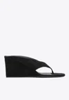 Alaïa Alaia Black Suede Goat Leather Wedge Thong Mules In Black