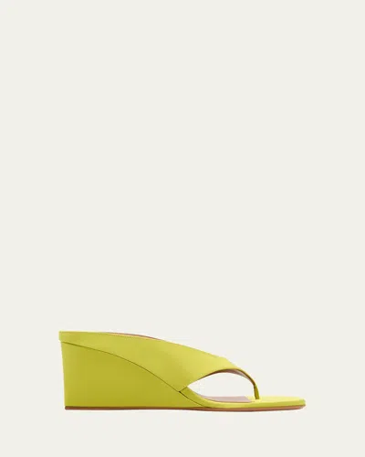 ALAÏA 75MM CUBE SATIN THONG WEDGE SANDALS